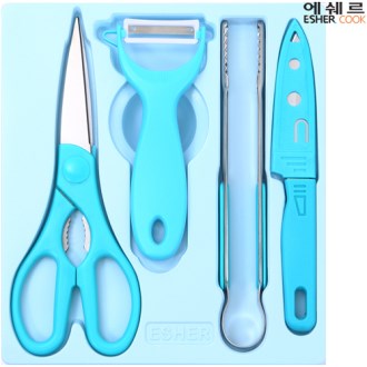 에쉐르 편한 주방가위+프레쉬 야채칼+집게+과도 4종세트