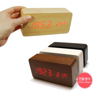 책상 시계[LED디지털 우드시계-직사각]