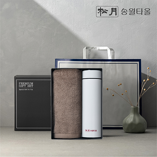 송월 프리미엄 선물 세트, 송월 뉴 컬러 무지40 1P + 스마트온도텀블러 500ml 1P