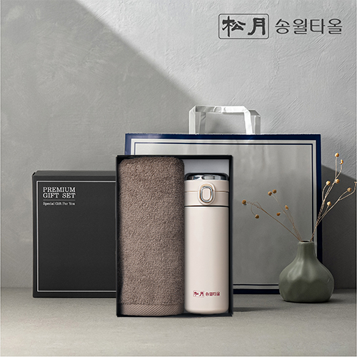 송월 프리미엄 선물 세트 송월 뉴 컬러 무지40 1P + 원터치스마트텀블러 420ml 1P