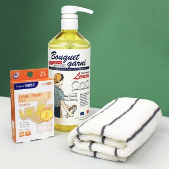 부케가르니 주방세제 750ml + 정품 대일밴드 혼합 21매 + 프리미엄 모달사 주방타올