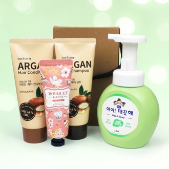 과일나라 아르간 샴푸+컨디셔너 + 부케가르니 핸드크림 + 아이깨끗해 핸드워시 + 끈케이스