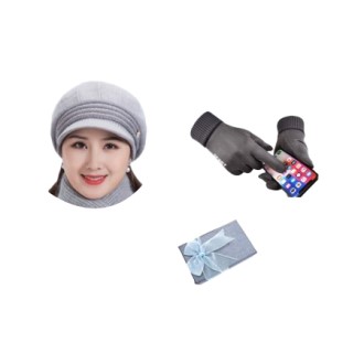 여성 겨울 앙고라 모자 스웨이드 장갑 세트
