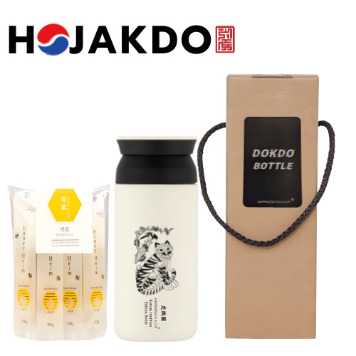 한국전통 민화 까치와호랑이 호작도 파우더 스텐 머그컵 480ml 책갈피 선물세트