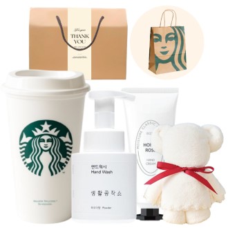 스타벅스 리유저블 핫컵473ml + 생활공작소 핸드워시+ 곰돌이 핸드타올+허니로즈 핸드크림