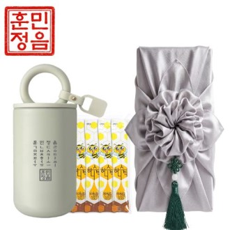 훈민정음 핸들 이중 진공 텀블러 + 허니스틱 꿀스틱 노리개 보자기포장