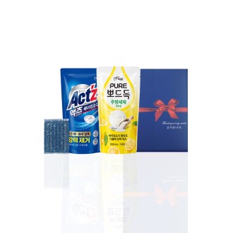 알뜰하게 담은 세제세트12호(피죤액츠퍼펙트리필1P+퓨어뽀드득리필1P+수세미1P)