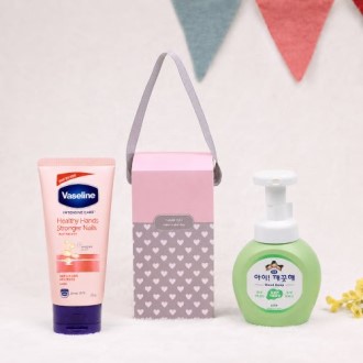 아이깨끗해 핸드워시 + 바세린핸드크림60ml  (하트케이스 + 스티커포함)