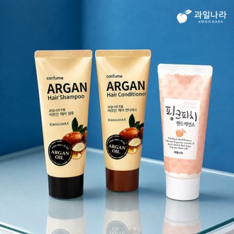 과일나라 아르간 샴푸 + 과일나라 아르간 컨디셔너 + 과일나라 핑크피치 핸드크림 + 에코파우치