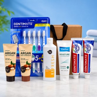 덴티메이트 미세모 칫솔 5+5 + 덴티메이트 치약 150g 2개+아르간 샴푸+아르간 컨디셔너+애경 바디워시+바세린 클렌징폼