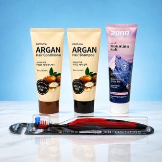 2080 핑크솔트 치약 120g + 크리오 시그니처 고급 미세모 칫솔 + 과일나라 샴푸 +컨디셔너 + 에코파우치 + OPP포장
