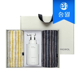 송월타월 멀티세트 3매입(호텔컬렉션 스트라이프 솔리드44세면2+생활공작소핸드워시500ml1) 답례품 선물세트